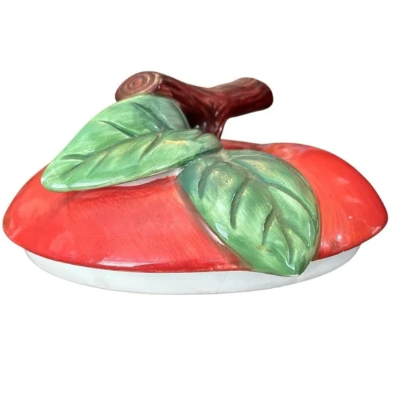 Jay Imports Red Apple Cookie Jar Canister 9” Ceramic Porcelain has Chip on Lid - Picture 3 of 7